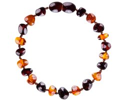 Wild Sun Barnsteen Armband Kind / Volwassene - Amber Enkelbandje - Baltische Barnsteen – 16,5 cm - Cognac/ Cherry