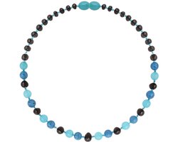 Wild Sun Barnsteen Ketting Volwassene - Amber Ketting - Baltische Barnsteen – 45 cm – Cherry / Turquoise / Jade