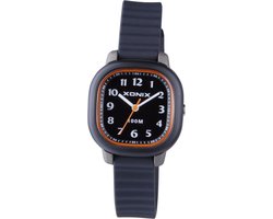 Xonix ABF-007 - Horloge - Analoog - Kinderen - Unisex - Siliconen band - ABS - Vierkant - Cijfers - Zwart - Grijs - Oranje - Waterdicht - 10 ATM