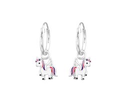 zilver kinder oorbellen meisje met eenhoorn hanger paars | Sterling 925 Silver (Echt zilver)