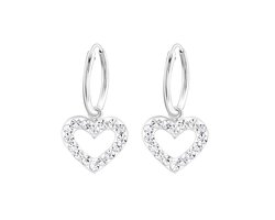 zilver kinderoorbellen meisje met hartje kristal hangertje | Oorringen Meisje Zilver | hanger hart | Zilverana | Sterling 925 Silver