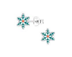 zilveren groen rood sneeuwvlokje kinderoorbellen | snowflake kerst oorbellen Meisje Zilver | Zilverana | Sterling 925 Silver