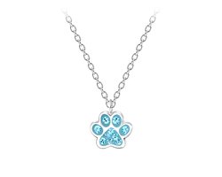Zilveren hondenpoot blauw 10 kristal kinderketting | zilver dier beer kat poot hanger ketting meisje hondepoot | Zilverana | Sterling 925 Silver (Echt zilver)