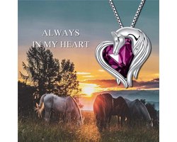Zilveren ketting met kristal en paard - hanger - zirkonia - paars