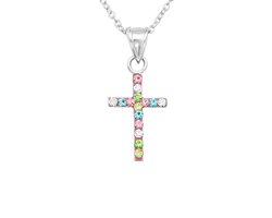 zilveren kinderketting gekleurd kruisje | ketting meisje | zilverana | Sterling 925 Silver (Echt zilver)