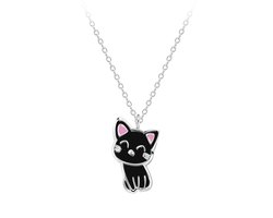 Zilveren kinderketting met zwart katje hanger | ketting meisje | Zilverana | Sterling 925 Silver (Echt zilver)