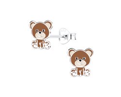 Zilveren kinderoorbellen beertje bruin | Teddybeer Oorknopjes Meisje Zilver | Zilverana | Sterling 925 Silver