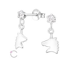 zilveren kinderoorbellen hangende unicorn Swarovski | Oorbellen meisje | Kinderoorbellen meisje zilver | Zilverana