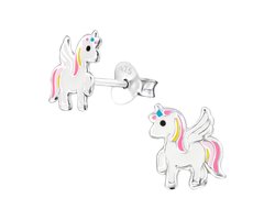 zilveren kinderoorbellen in de vorm van een eenhoorn roze | Sterling 925 Silver (Echt zilver)