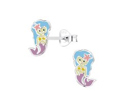 Zilveren kinderoorbellen - zeemeermin - paarse staart - 925 zilver