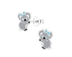 zilveren koala met blauw strikje kinderoorbellen | oorknopjes Meisje Zilver | Zilverana | Sterling 925 Silver