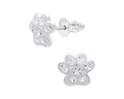 Zilveren oorbellen, oorstekers, dierenpoot met kristallen