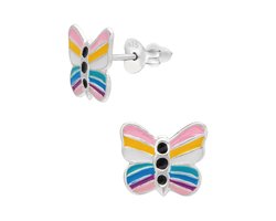 Zilveren oorbellen, oorstekers, vlinder met vleugels in pastelkleuren
