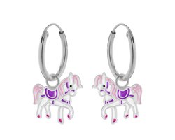 Zilveren oorringen - meisjes - gezadeld paard - roze manen
