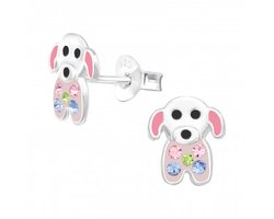 Zilveren oorstekers - hondje - gekleurde kristallen - kind