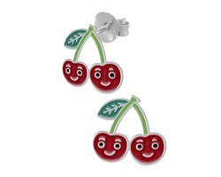 Zilveren oorstekers - oorbellen meisjes - vrolijke kersen