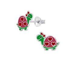 zilveren schildpad met hartjes kinderoorbellen | turtle heart oorknopjes Meisje Zilver | Zilverana | Sterling 925 Silver