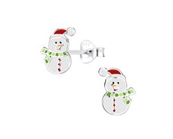 Zilveren sneeuwman kinder oorstekers | sneeuwpop oorknopjes groen | kerst winter oorbellen Meisje Zilver | Zilverana | Sterling 925 Silver