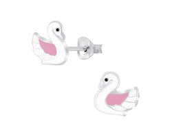 zilveren zwaan kinderoorbellen | swan oorknopjes Meisje Zilver | Zilverana | Sterling 925 Silver