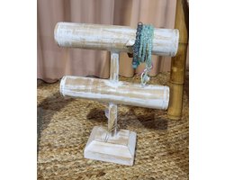 Zita's - armbanden display - hout - 2 balkjes onder elkaar - whitewash - 21x20cm