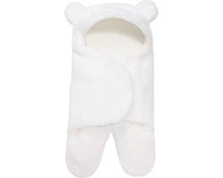 Babyslaapzak Teddy Wit – Lente – Newborn 0-2 Maand – Zachte Inbakerdoek – Slaapzak met Mouwen – Geschikt voor Kinderwagen & Autostoel