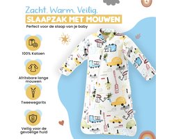 Bidiboo baby slaapzak winter herfst met afritsbare mouwen - autoprint – 2,5 TOG – 100% katoen – 85 cm – tweewegrits
