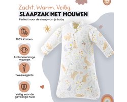 Bidiboo baby slaapzak winter herfst met afritsbare mouwen - konijnenprint – 2,5 TOG – 100% katoen – 85 cm – tweewegrits