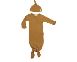 Cocon Baby Slaapzak & mutsje 0-3 mnd - Knoopslaapzak + krabwantjes - Geknoopte Slaapzak 50/56 - Toffee Brown - Bruin - Snoozebaby