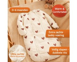 Heerlijk Zachte Baby Winter Slaapzak 0–6 Maanden Hartjes– Extra Zacht & Warm – Met Dubbele Rits – Unisex – Teddy Voering