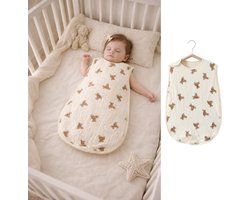 Joya Kids® Baby Slaapzak van Mousseline | Hydrofiele Slaap zak | Ademend Zomerslaapzakje met Teddyprint | Zachte Baby Slaapzak voor Jongens en Meisjes | Maat S (60x40 cm)