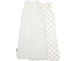 Meyco Baby Dots/Stripe baby zomerslaapzak - 2-pack - hydrofiel - soft green - 70cm - 0.3 TOG