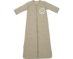 Meyco Baby Slub Met Smile Applicatie Baby Slaapzak Met Afritsbare Mouwen - Taupe/Offwhite - 110cm - 2.5 TOG