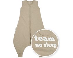 Meyco Baby Slub met Team No Sleep applicatie baby winter slaapoverall jumper - taupe/offwhite - 80cm - 2.0 TOG
