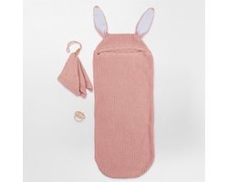 Minora Inbakerslaapzak Set 0/8 maand- Cocoon met konijn oren en Fopspeenhouder- 2 Delig babykleding jongens en meisjes-Winterslaapzak- Swaddle- Inbakerdoeken- Kraamcadeau - Newborn- Pink