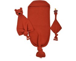 Minora Inbakerslaapzak Set 0/8 maand- Cocoon Teddy en Fopspeenhouder- 3 Delig babykleding jongens en meisjes-Winterslaapzak- Swaddle Inbakerdoek- Kraamcadeau - Newborn- Terracotta