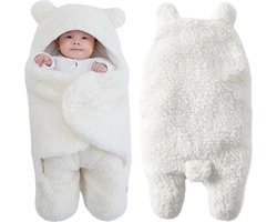 Teddy Babyslaapzak – Winter Editie – Wit – Inbakerdoek Baby – Maat 62/68 (3-6 Maanden) – Zachte Winter Slaapzak
