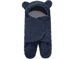 Teddy Babyslaapzak – Zachte Baby Inbakerdoek – Navy Blauw – 0-2 Maanden – Warme en Comfortabele Baby Slaapzak van Zacht Polyester