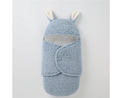 Zachte Newborn Wikkeldeken – 0-6 maanden – Fluffy Sherpa – Ademende Katoenen Voering – Warm & Veilig – Schattig Design – Machinewasbaar – Blauw