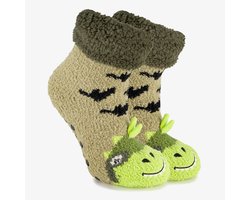 1 paar kinder huissokken dino met antislip - Groen - Maat 35/38