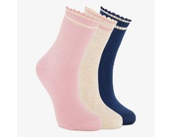 3 paar kindersokken met hartjes roze beige blauw - Maat 23/26