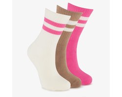 3 paar kindersokken met streepjes roze beige wit - Maat 23/26