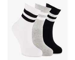 3 paar kindersokken met streepjes wit zwart - Maat 23/26