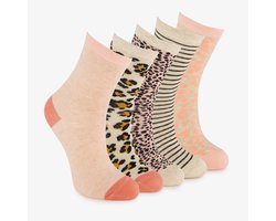 5 paar kindersokken met dierenprint roze - Maat 31/34