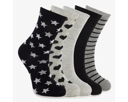 5 paar kindersokken met print zwart grijs - Maat 23/26