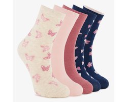 5 paar kindersokken met vlinders roze blauw - Maat 23/26
