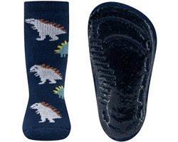 Antislipsokken Ewers Kindermaat - Donkerblauw met Dinosaurussen Grijs&Groen - Siliconenzool-