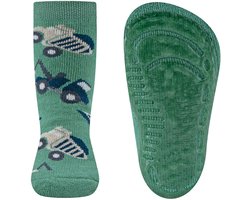 Antislipsokken Ewers Kindermaat - Groen met Kiepwagens & Takelwagens - Siliconenzool-