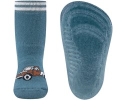 Antislipsokken Ewers Kindermaat - Staalblauw met Auto & Sportstrepen - Siliconenzool-