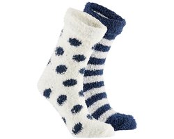 Apollo bedsokken / huissokken - kinderen - 2-pack - navy/wit - one size - Slaapsokken - Slofsokken