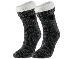 Apollo Huissloffen - kinderen - gebreid - slofsokken - antraciet - one size maat 36/41 - fleece